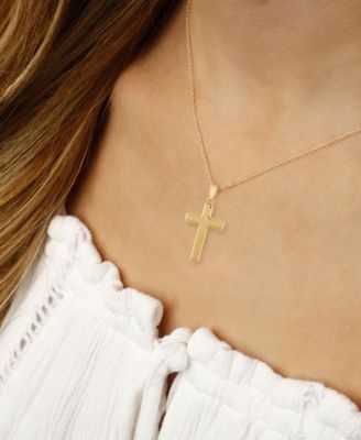 Flat Cross Necklace Set in 14k White Or Yellow Gold