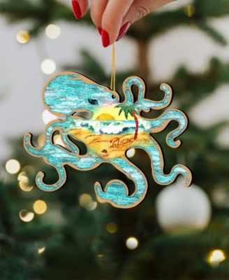 Octopus Wooden Ornaments, Set of 2