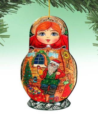 Matreshka Doll Wooden Ornaments, Set of 2