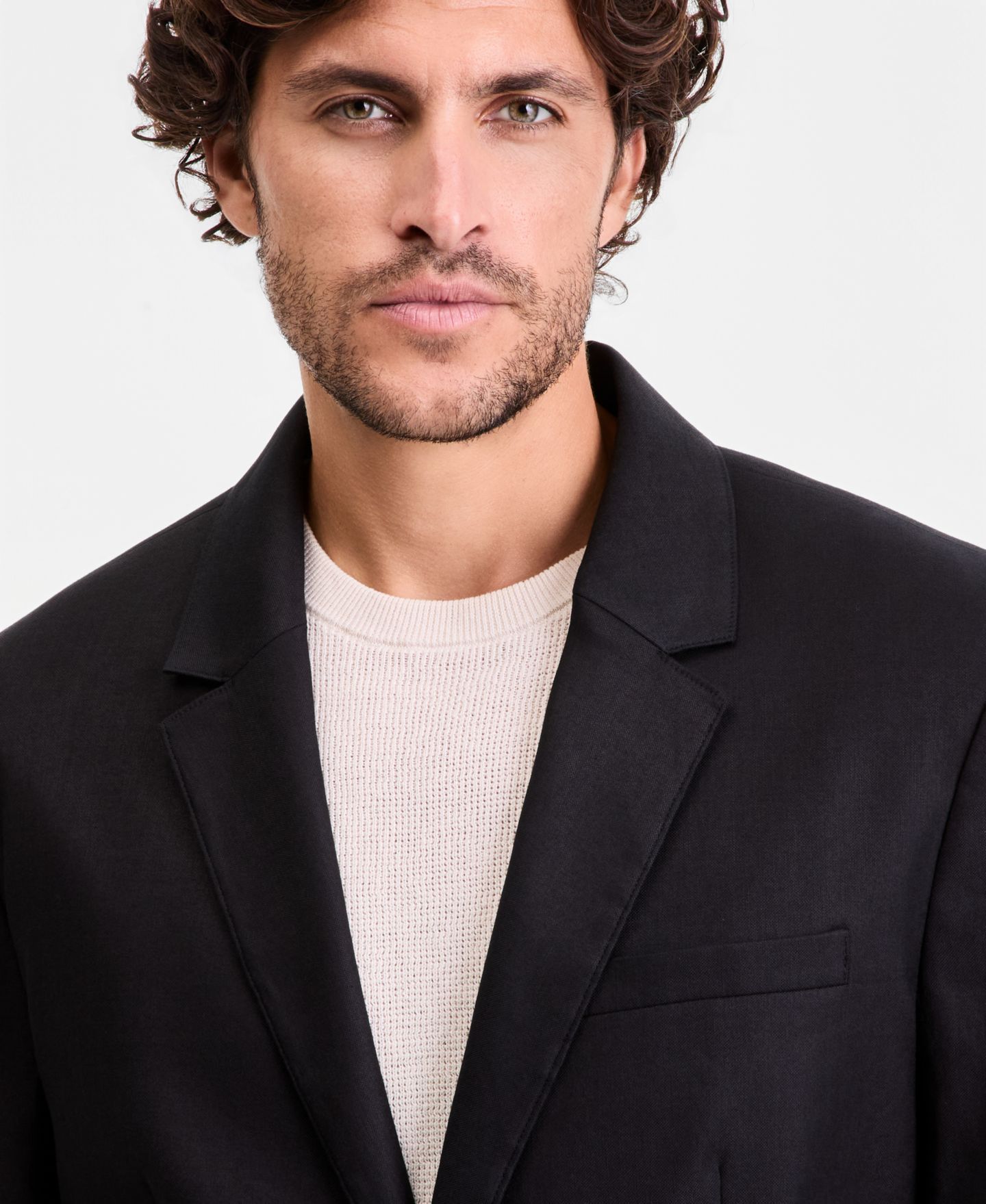Мужской пиджак Alfani Linen-Blend Tech Two-Button Blazer, цвет: Глубокий чёрный — фото 2