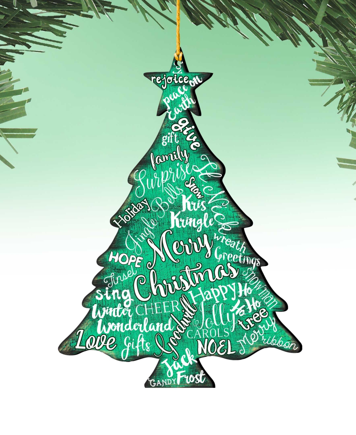 Designocracy Merry Christmas Tree Wooden Ornaments, Set of 2