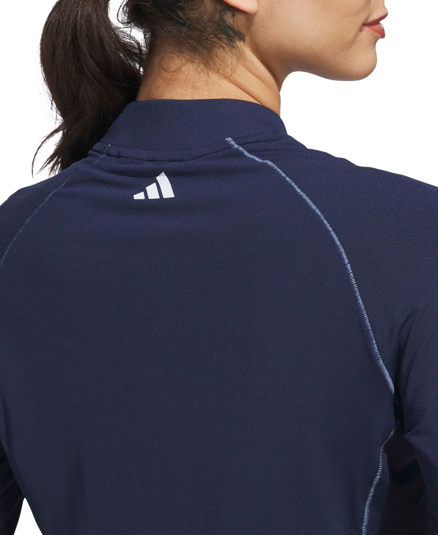 Женское поло adidas Quarter-Zip Mock Polo Shirt, цвет: Тёмно-синий — фото 4