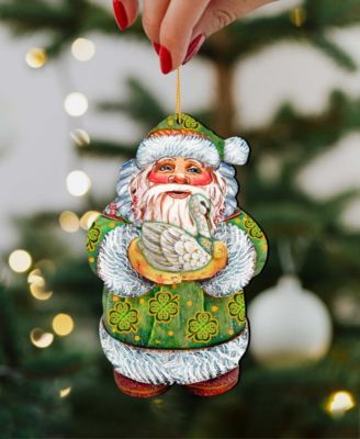 Celtic Swan Santa Wooden Christmas Ornament Set of 2