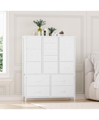 15 Drawer Dresser Unit, Chest of Drawers with Wood Tabletop & Metal Frame, Fabric Storage Organizer for Closet Bedroom Living Room