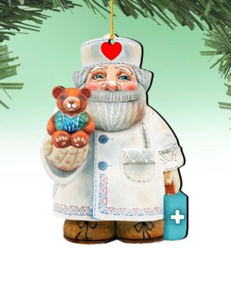 Teddy Bear Doctor Wooden Christmas Ornament, Set of 2