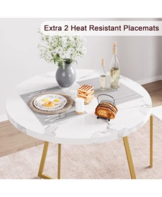 3-Piece Round Dining Set for 2, Table with Cushioned Chairs, Gold White