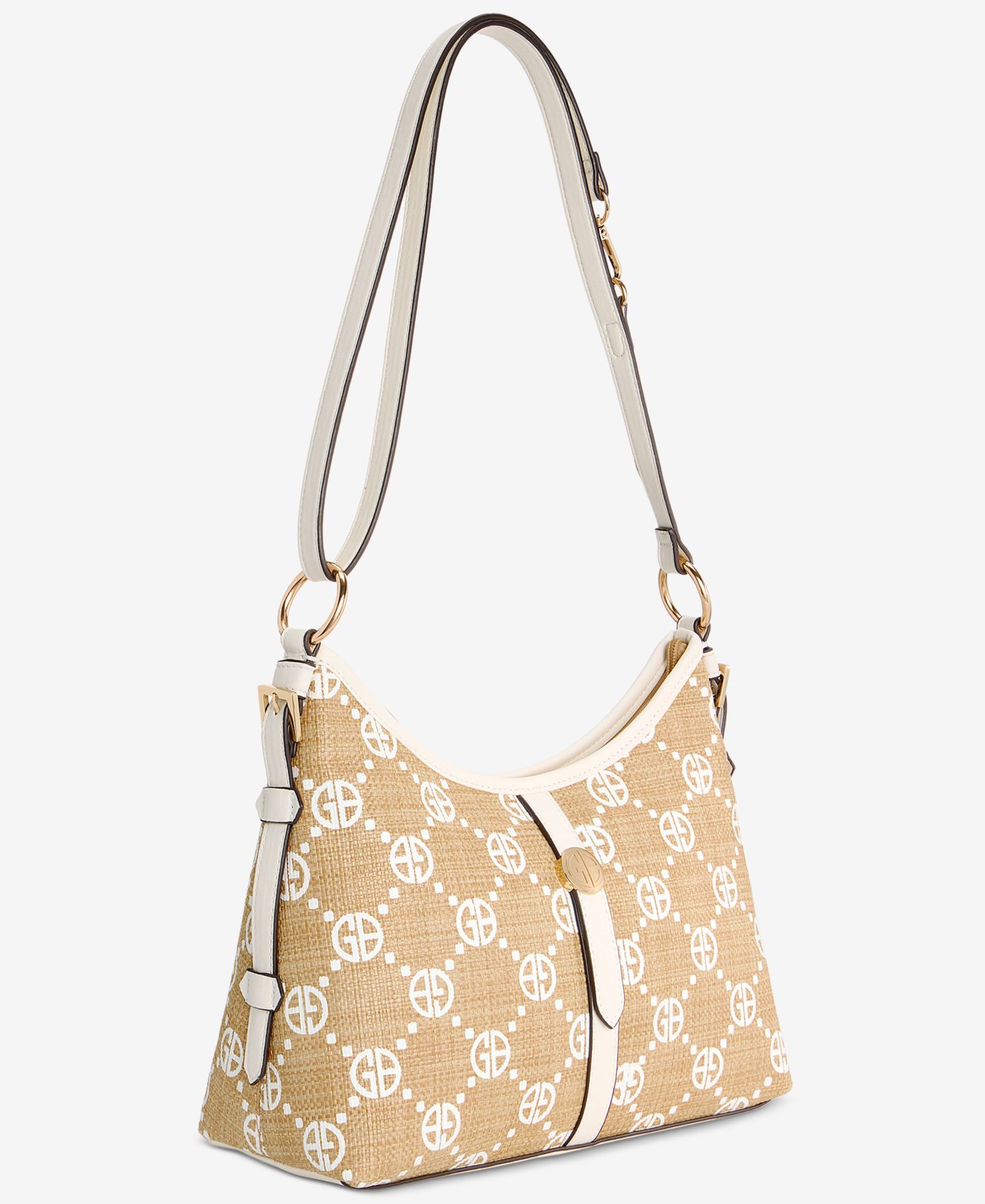 Женская сумка Giani Bernini Belted Monogram Straw Shoulder, цвет: Натуральный / Белый — фото 3