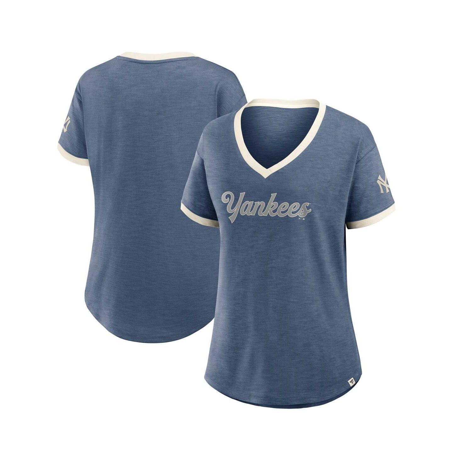 Женская футболка Fanatics Navy New York Yankees Cooperstown Collection Vintage Play V-Neck — фото 1