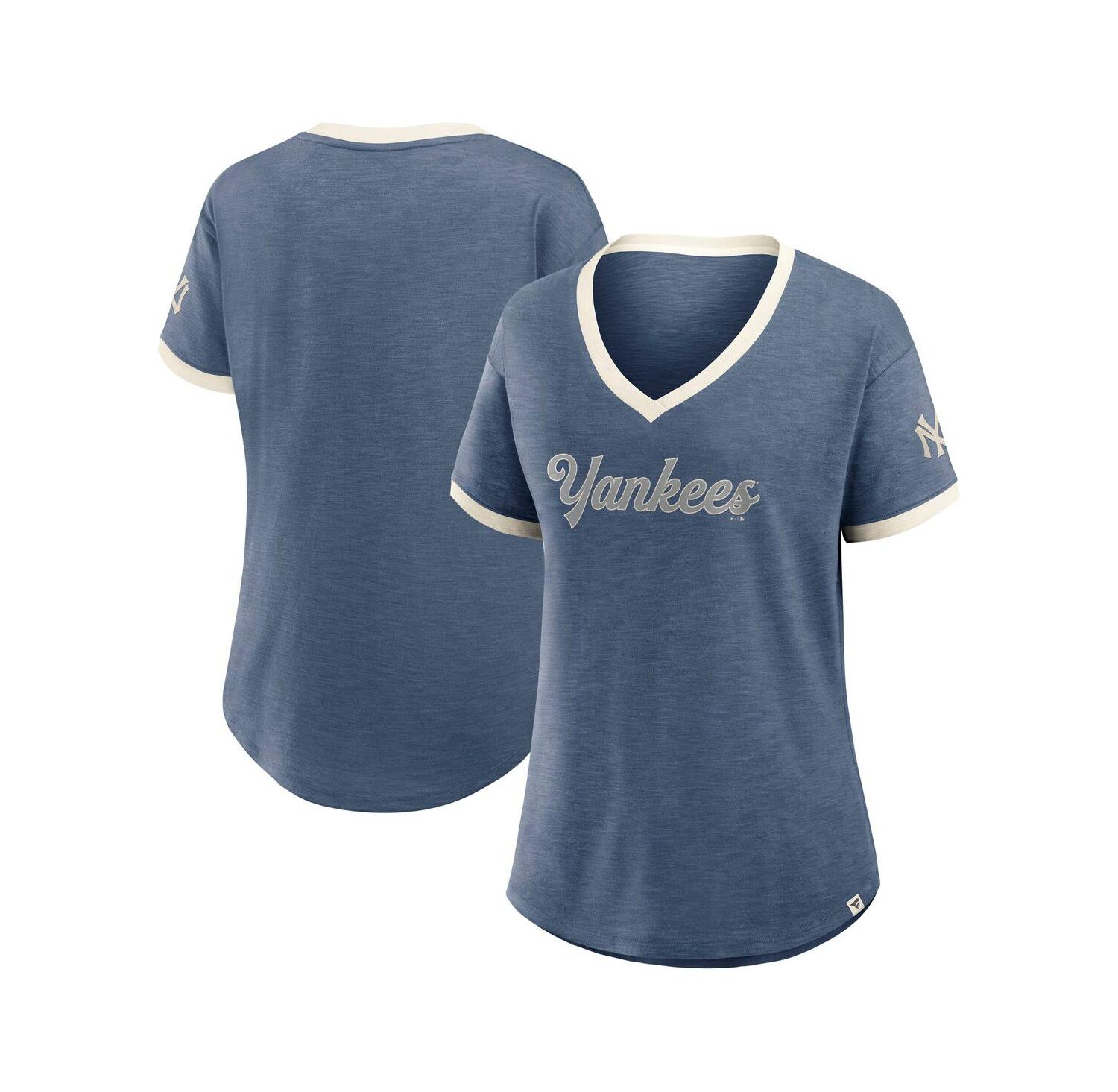 Women's Navy New York Yankees Cooperstown Collection Vintage Play V-Neck T-Shirt