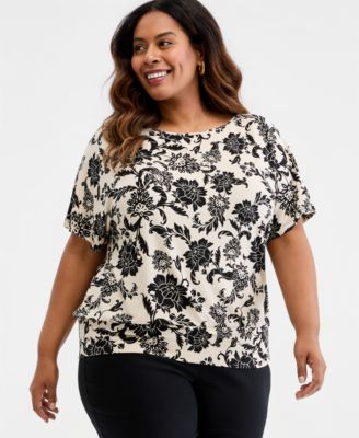 Plus Size Bianca Floral Scroll Banded-Bottom Top