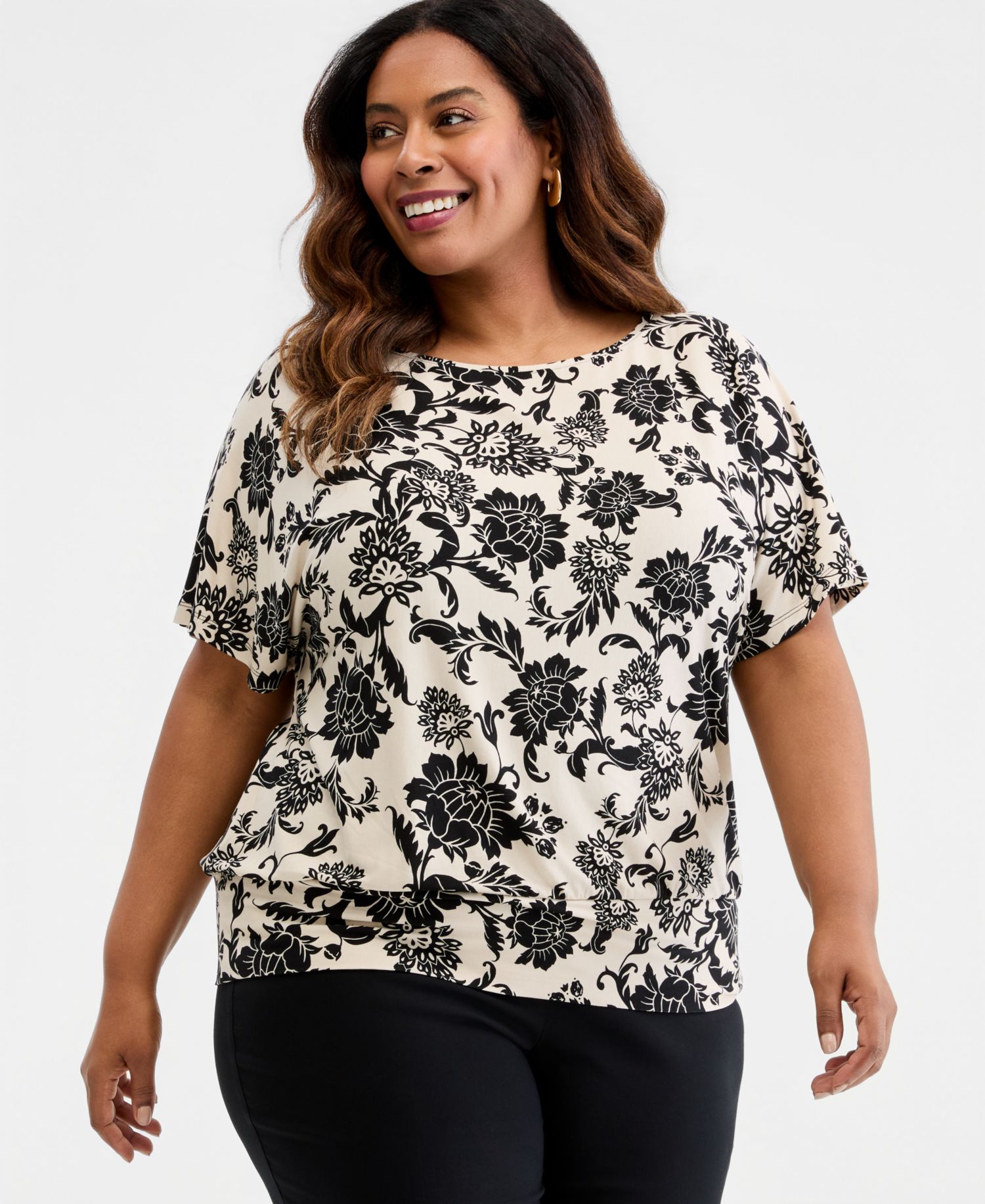 Petite Bianca Floral Banded-Hem T-Shirt