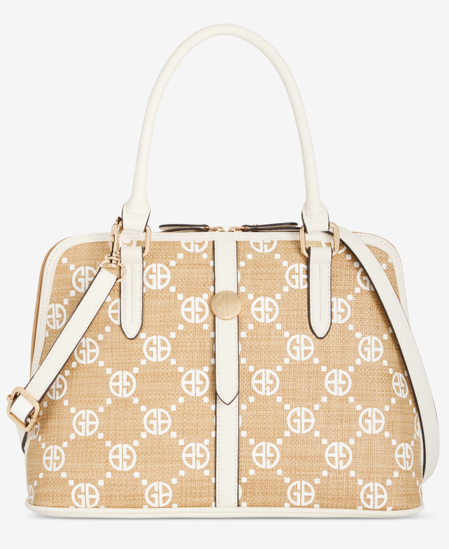 Женская сумка Giani Bernini Belted Monogram Straw Dome Satchel, цвет: Натуральный / Белый — фото 1