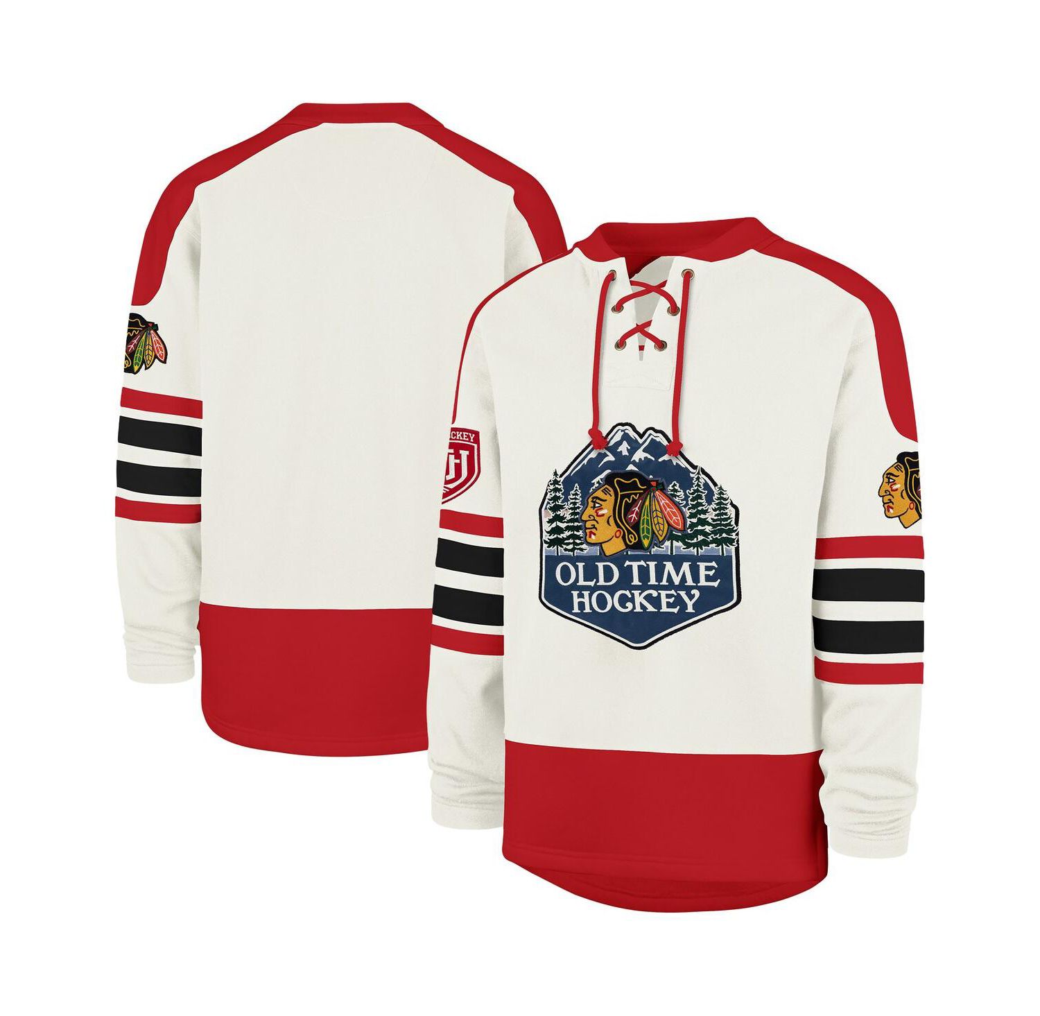 Men's Cream Chicago Blackhawks Pond Hockey Trio Eternal Lacer Sweatshirt