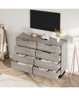 55-Inch Farmhouse TV Stand with 8 Drawers, Wooden Entertainment Center for Living Room & Bedroom