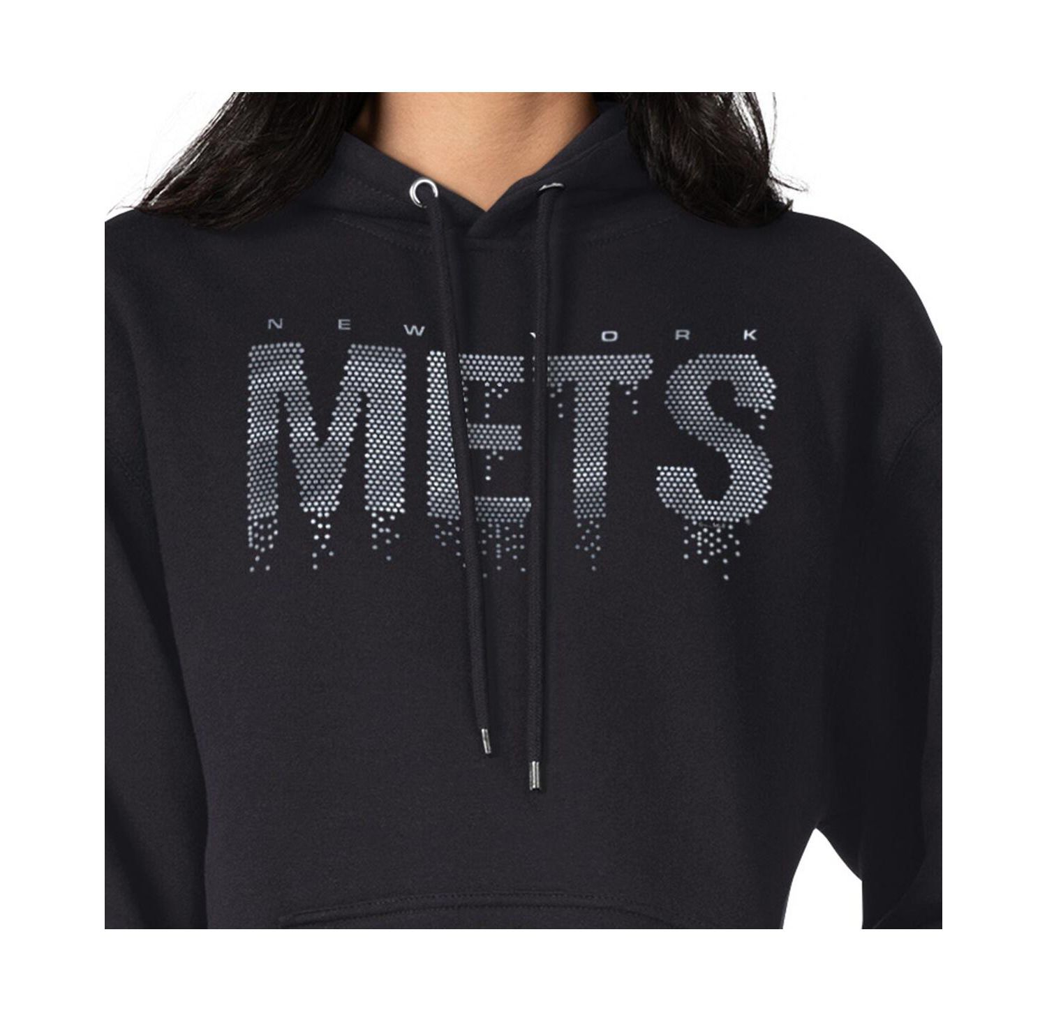 Women's Black New York Mets Metallic Drop Fleece Hoodie