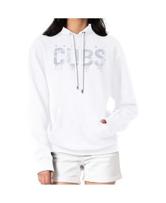 Women's White Chicago Cubs Metallic Drop Fleece Hoodie