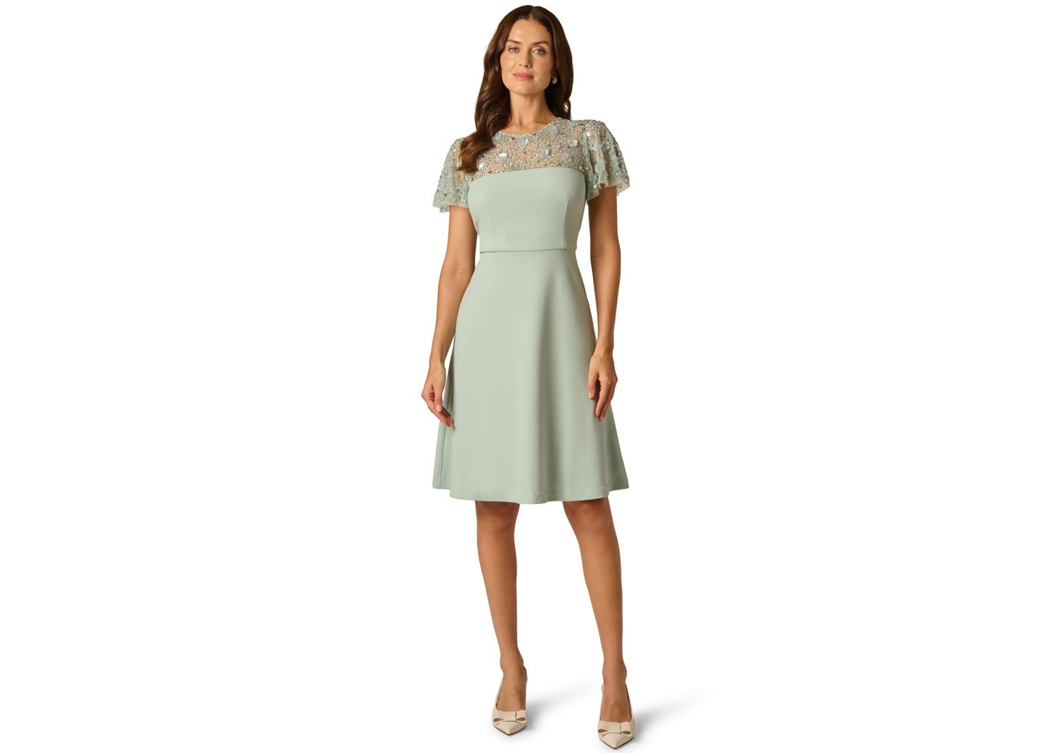 Women's Bead Crepe Crewneck Illusion Dress