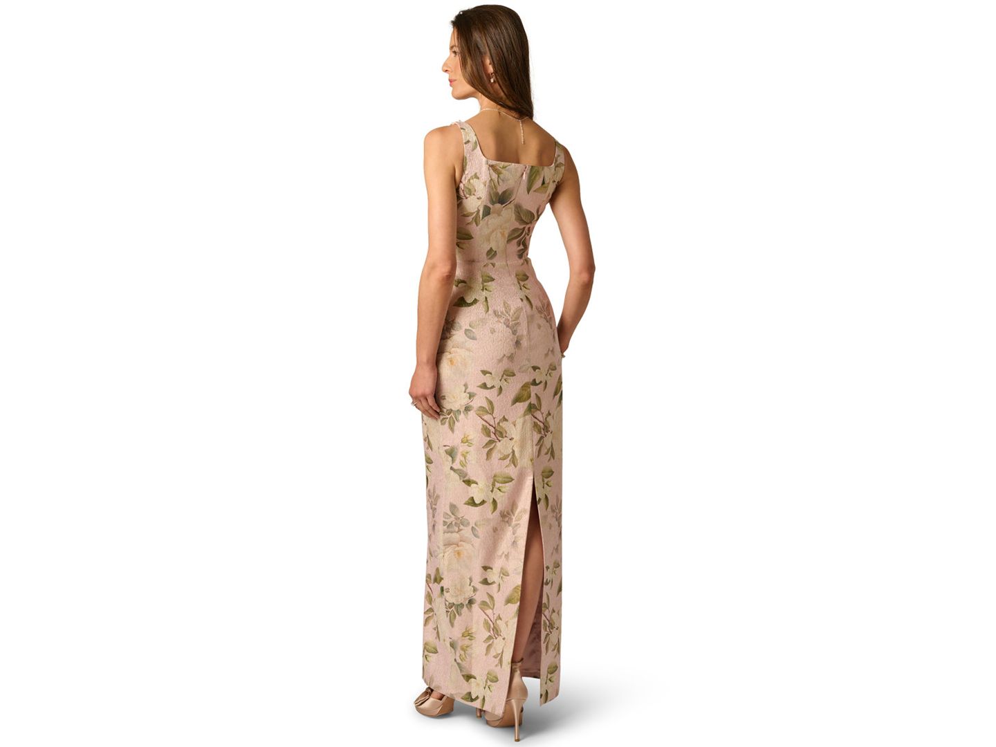 Женское платье Adrianna Papell Printed Jacquard Bead Square Neck Column, цвет: Пудровый разноцветный — фото 4