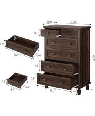 Vintage 6 Drawer Dresser with Tapered Legs, Wood Tall Chest of Drawers for Bedroom, Living Room, Entryway, Distressed Wood Finish