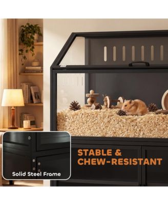 Hamster Cage with Storage Cabinet, Small Animal Cage with Acrylic Panels