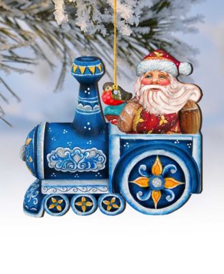 Train Riding Santa Wooden Christmas Ornament Set of 2