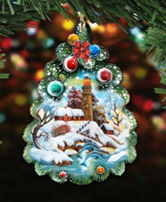 Light House Tree Wooden Christmas Ornament Set of 2