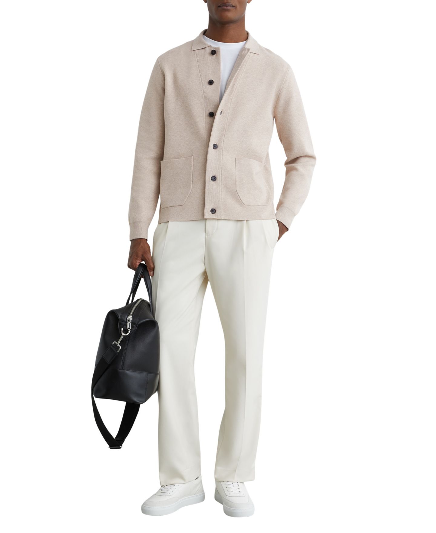Мужской кардиган REISS Plaza Collared Button-Through, цвет: Овсяный — фото 3