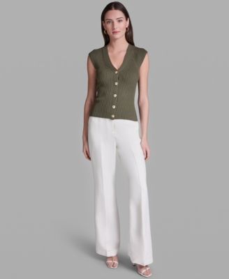 Women's Short-Sleeve V-Neck Button-Front Top