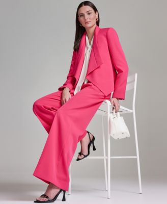Women's Open Front Collared Jacket and Belted Wide-Leg Pants