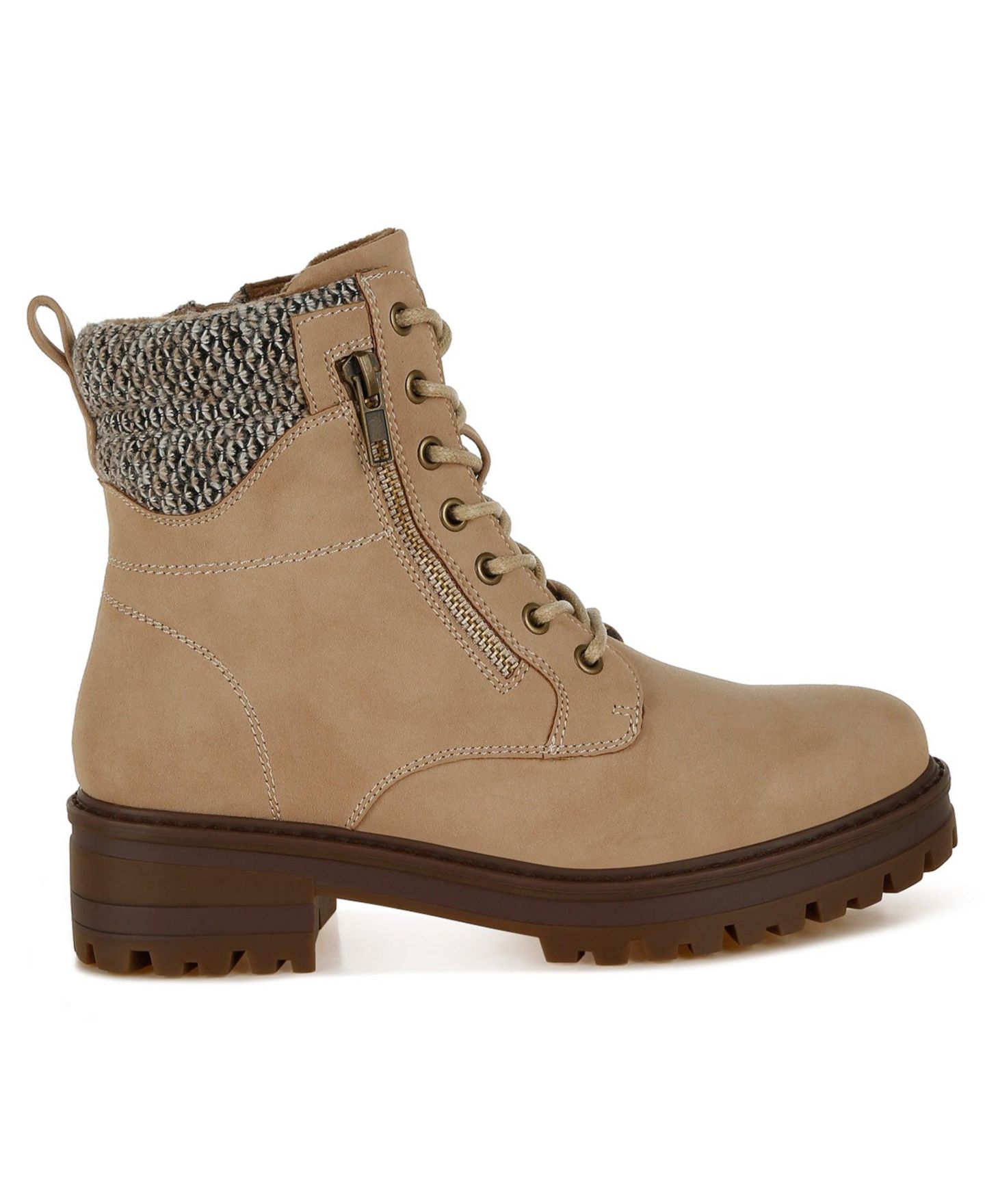 Женские ботинки London Rag Mahisha Knitted Collar Zip-Up Hiker, цвет: Бежевый — фото 5