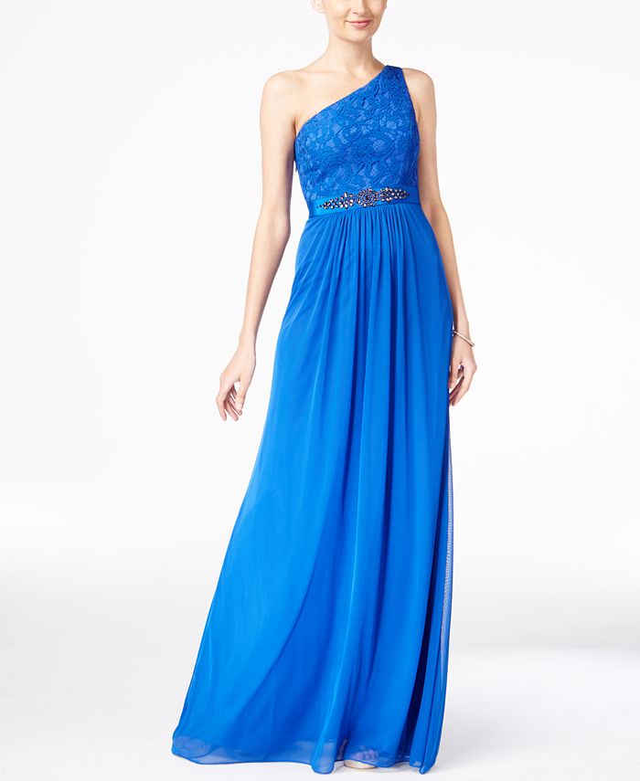 Adrianna Papell Embellished Lace One-Shoulder Gown - Macy's