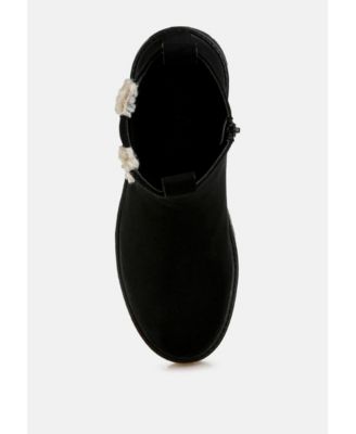 Womens Mothman Faux Fur Detail Chunky Ankle Boots