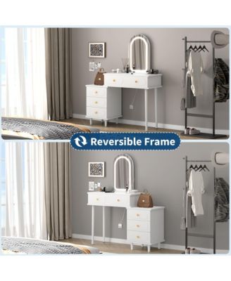 Modern Wood Makeup Vanity Desk with Adjustable Lighted Mirror, Drawers and Cabinet