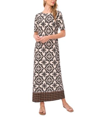 Women's Printed Crew Neck Maxi Dress