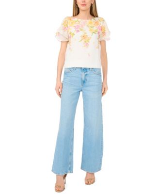 Women's Crew Neck Tulip-Sleeve Blouse