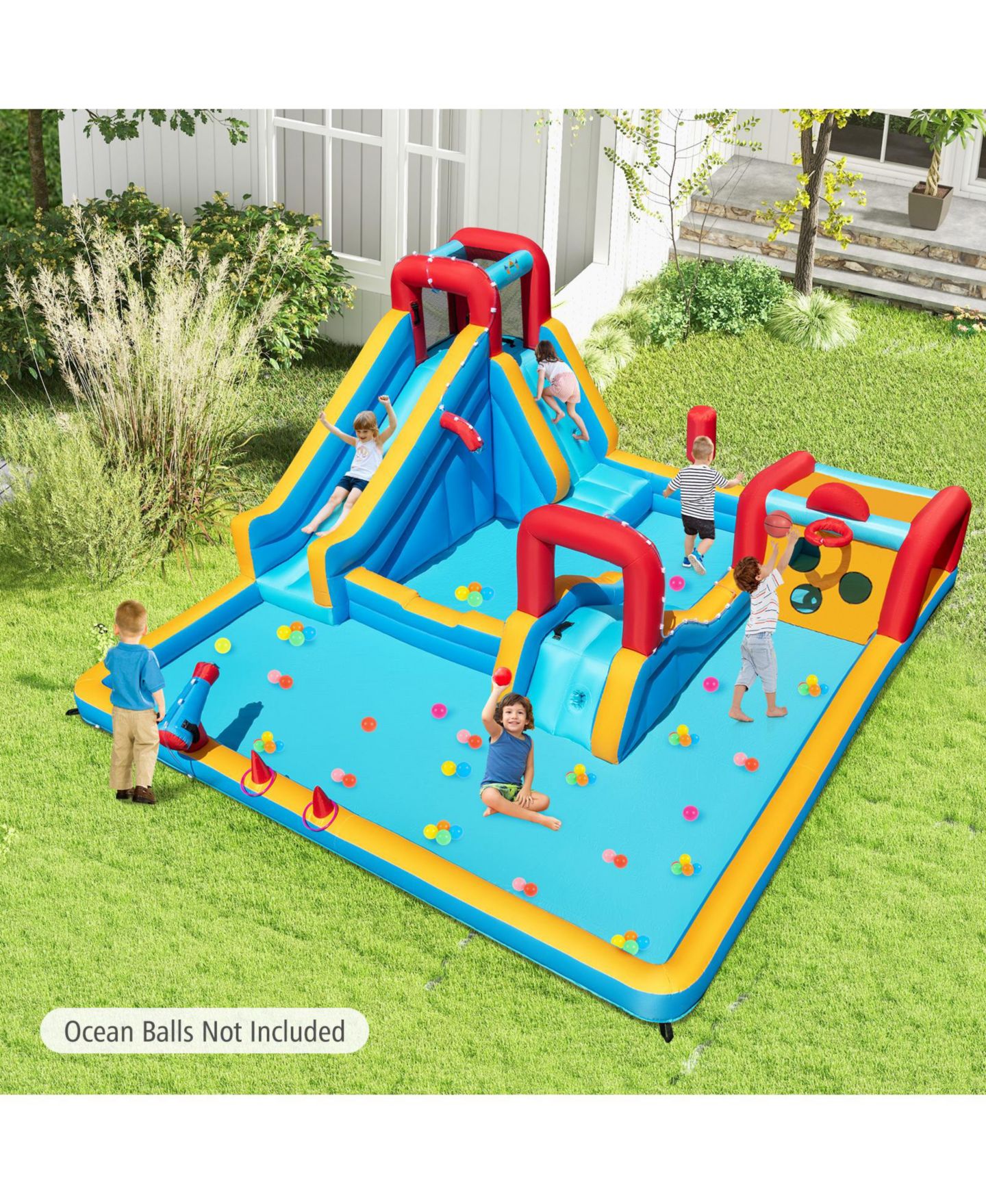 Детская игрушка Mecale 9-in-1 Inflatable Water Slide Park Bounce House, Holds 5 Kids, Ages 3–12, цвет: Синий — фото 4