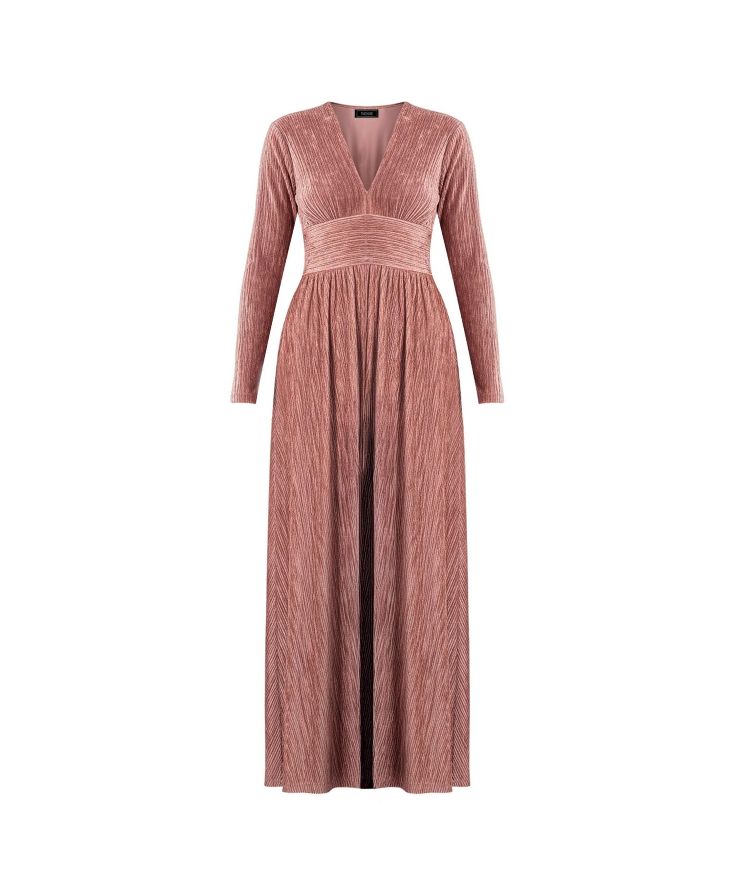 Women's Long Velvet Pleated V-Neck Dress