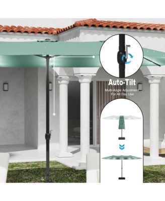 15 ft. Double Sided Umbrella Outdoor Patio Umbrella with 36 LED Solar Lights, Base and Sand Bag