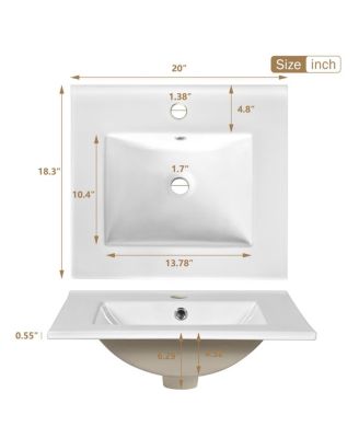 20" Bathroom Vanity with Ceramic Sink, Soft Close Door, Drawer & Adjustable Shelf for Small Spaces