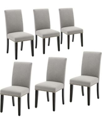 Dining Chairs Set of 6, Upholstered Fabric Chairs with Nailhead Trim & Wood Legs