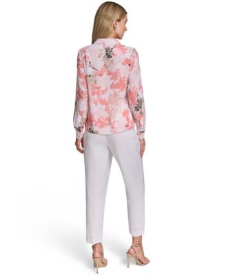 Petite Floral-Print Long-Sleeve Blouse