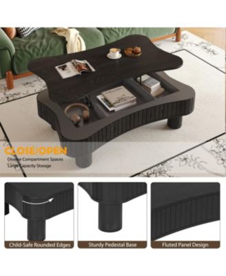 Lift Top Coffee Table - Fluted Panel, Hidden Storage.