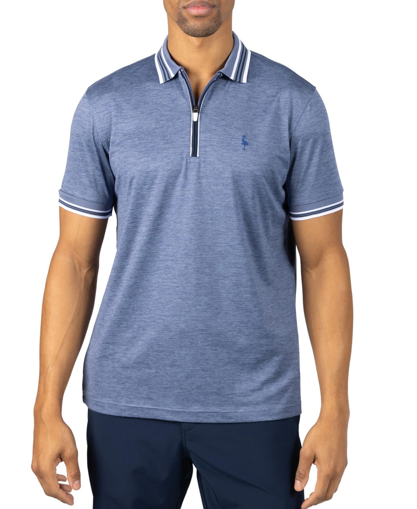 Мужское поло Tailorbyrd Quarter Zip Mesh Performance Polo with Stripe Tipping, цвет: Джинсовый синий — фото 1