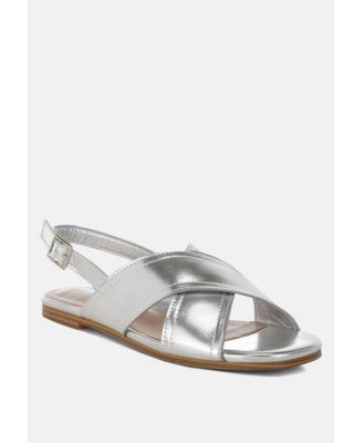 Womens Kanon Metallic Pleather Criss-Cross Flats