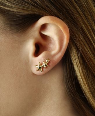Triple Star Stud Crawler Earrings in 14k Yellow Gold or White Gold