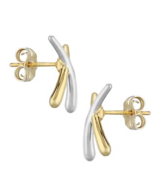 Small "X" Stud Earrings Set in 14k Two-Tone Gold (Also available in 14k Yellow Gold)