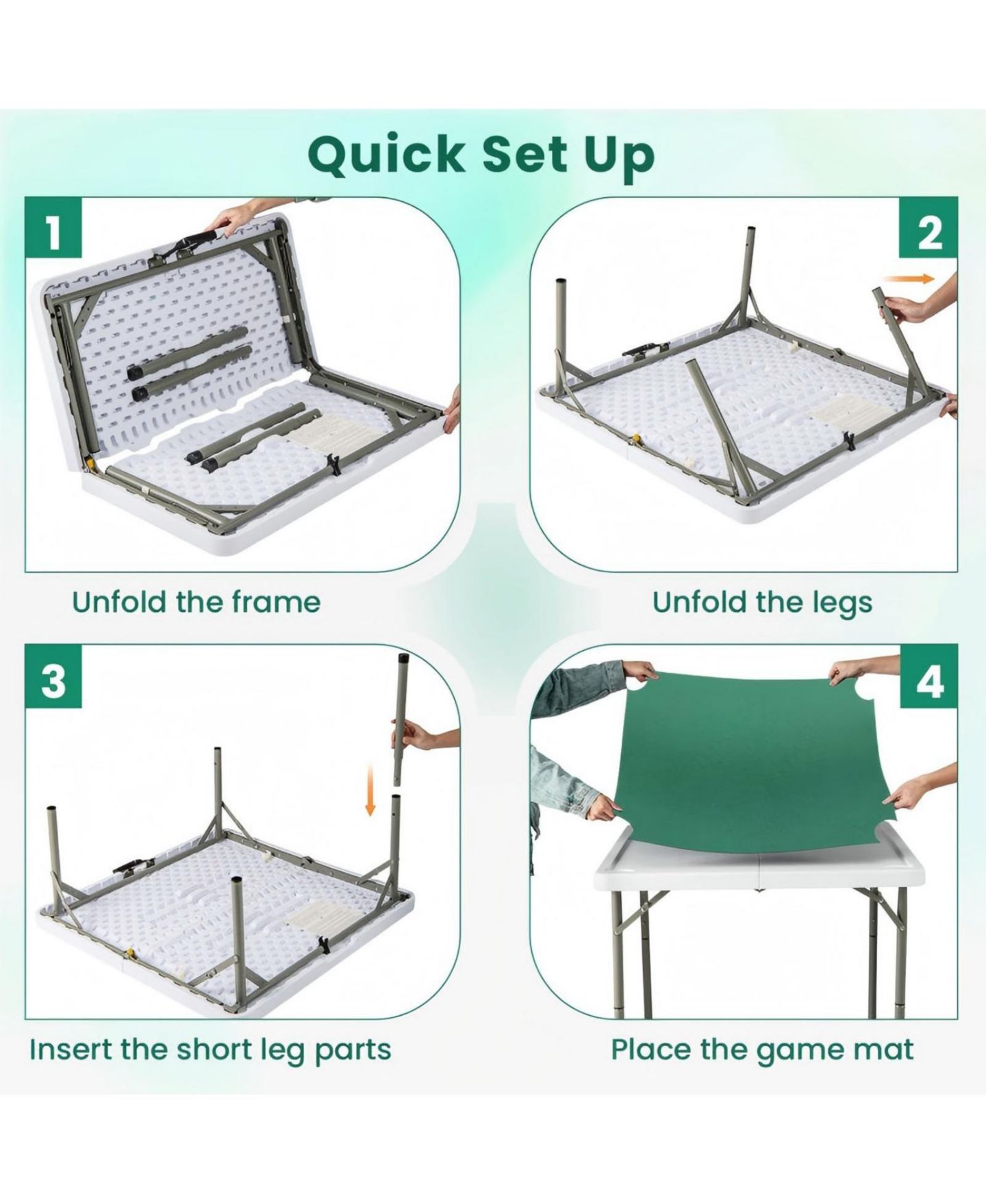 Детская игрушка HONGGE 35 Inch 4 Player Game Card Folding Mahjong Table with Cup Holders, цвет: Зелёный — фото 5