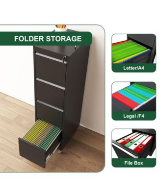 4 Drawer Locking Vertical File Cabinet on Wheels - for Home Office Organizer, Heavy-Duty Filing Storage Cabinet for Letters/Legal/A4