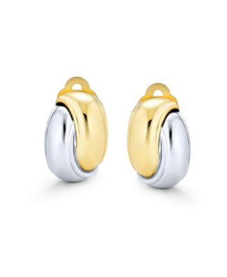 Classic Two Tone Interlocking Circle Clip-On Earrings Silver & Gold Plated