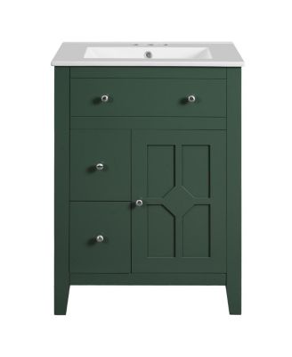 Bathroom Vanity with Ceramic Basin, Modern Cabinet with 2 Drawers, Soft-Closing Door & Adjustable Shelf for Small Bathrooms